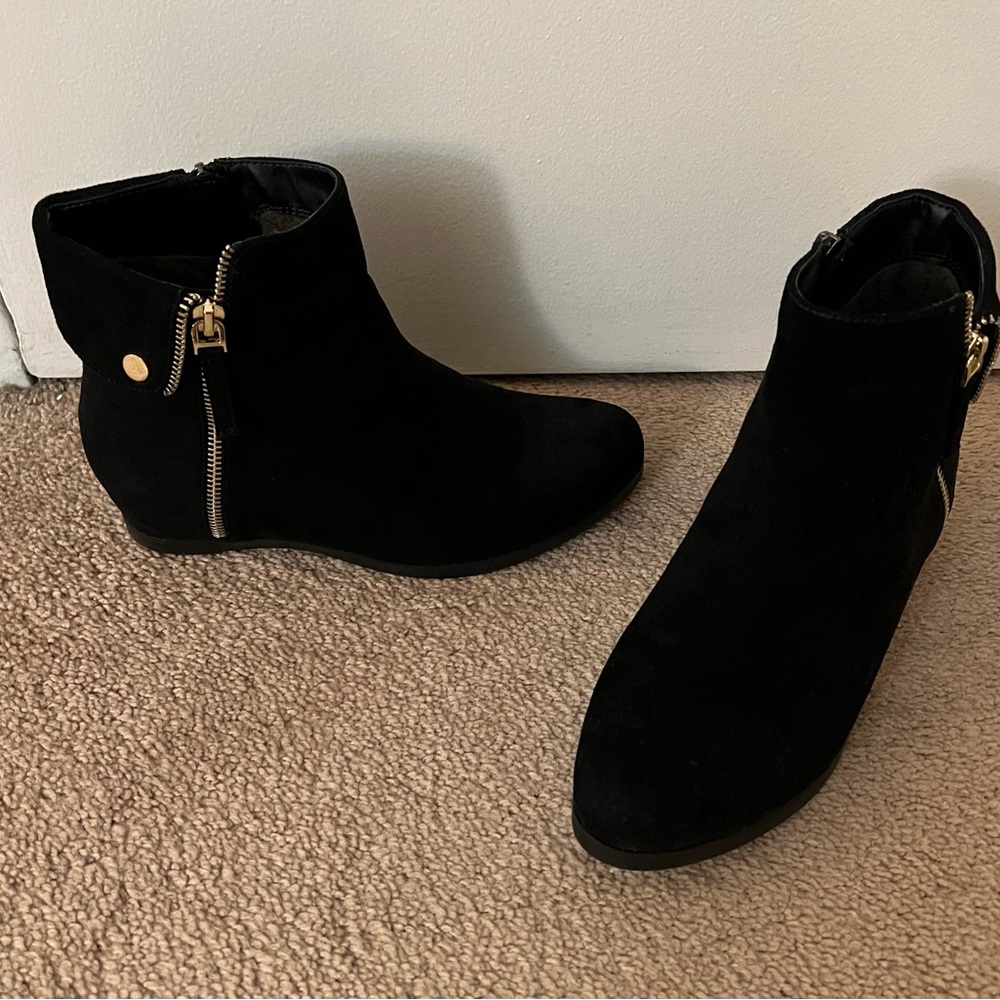 Fleece Lined Suede Chelsea Boots with Hidden Wedge Heel